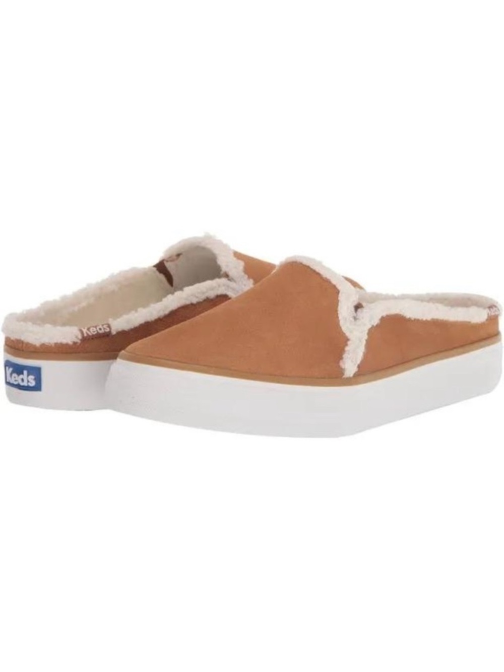 ✨ KEDS ✨ Double Decker Tan Sherpa Slip On Sneakers Slides Women’s Size 6